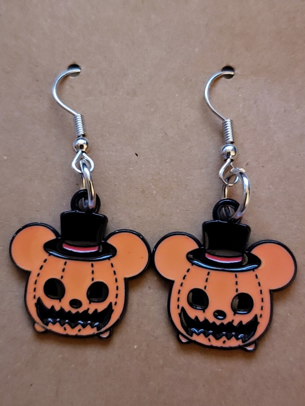 Handmade Halloween Mouse Jack O Lantern Pumpkin Earrings